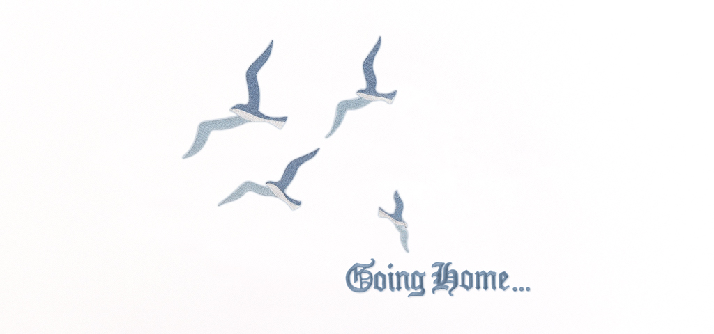 Going Home NEW Birds Blue White Faux